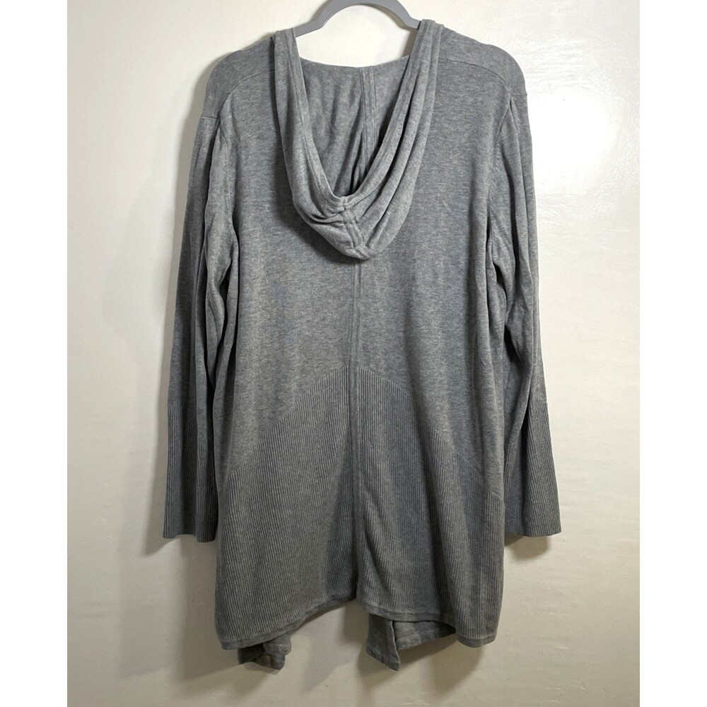 Chicos Women's Gray Cotton Blend Open Front Cardigan Hoodie Sweater Pockets Sz 3 - Picture 2 of 7